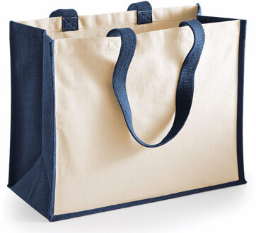 Jute katoenen boodschappentas - donkerblauw/natural - 44 x 33 x 19 cm - 20 liter - draagtas - Boodschappentassen