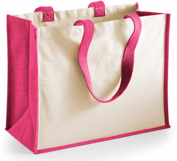 Jute katoenen boodschappentas - roze/naturel - 44 x 33 x 19 cm - 20 liter - draagtas