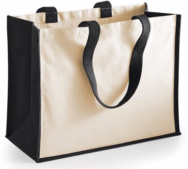 Jute katoenen boodschappentas - zwart/natural - 44 x 33 x 19 cm - 20 liter - draagtas