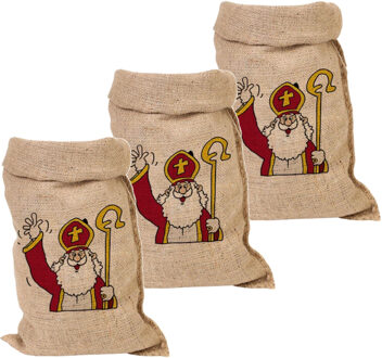 Jute Sinterklaas cadeau zak groot - Pakket van 4x stuks - 50 x 80 cm - Sint feestartikelen jute kado