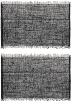 Jute tafel placemat - Set van 6x stuks - zwart - 45 x 30 cm - Onderleggers - met r
