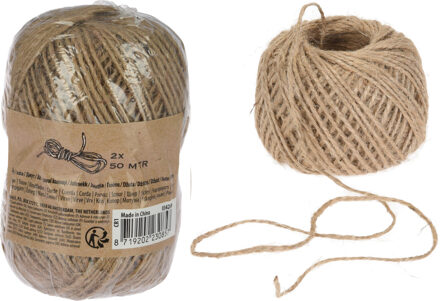 Jute touw 2 rollen van 50m bruin