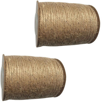 Jute touw - 2x - garen/draad - naturel - op spoel - 100 meter - hobby en decoratie