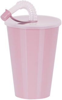 Juypal Drinkbeker met deksel en rietje - licht roze - kunststof - 450 ml - 12 x 9 cm