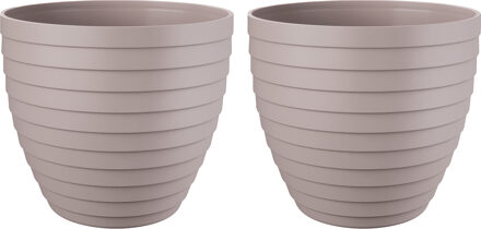 Juypal Hogar Bloempot/plantenpot Florenzia - 2x - taupe - kunststof - D15 x H13,2 cm - voor buiten/binnen