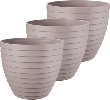 Juypal Hogar Bloempot/plantenpot Florenzia - 3x - taupe - kunststof - D13 x H11,5 cm - voor buiten/binnen