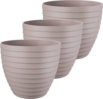 Juypal Hogar Bloempot/plantenpot Florenzia - 3x - taupe - kunststof - D15 x H13,2 cm - voor buiten/binnen