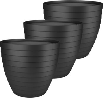 Juypal Hogar Bloempot/plantenpot Florenzia - 3x - zwart - kunststof - D15 x H13,2 cm - voor buiten/binnen