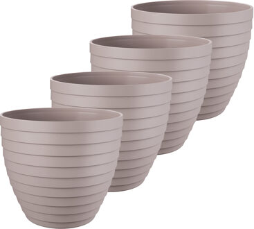 Juypal Hogar Bloempot/plantenpot Florenzia - 4x - taupe - kunststof - D13 x H11,5 cm - voor buiten/binnen
