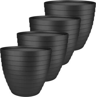 Juypal Hogar Bloempot/plantenpot Florenzia - 4x - zwart - kunststof - D13 x H11,5 cm - voor buiten/binnen