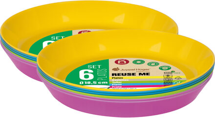 Juypal Hogar Borden - 12x - gekleurd - kunststof - D18,5 x H2,5 cm - herbruikbaar