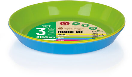 Juypal Hogar Borden - 3x - gekleurd - kunststof - D18,5 x H2,5 cm - herbruikbaar Groen