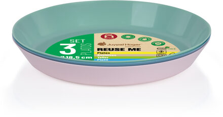 Juypal Hogar Borden - 3x - pastel tinten - kunststof - D18,5 x H2,5 cm - herbruikbaar Roze