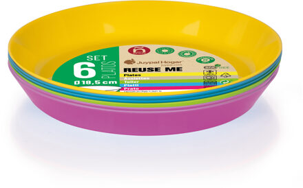 Juypal Hogar Borden - 6x - gekleurd - kunststof - D18,5 x H2,5 cm - herbruikbaar Multi