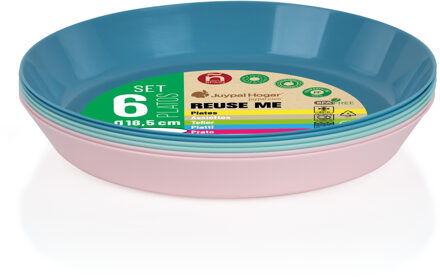 Juypal Hogar Borden - 6x - pastel tinten - kunststof - D18,5 x H2,5 cm - herbruikbaar Blauw