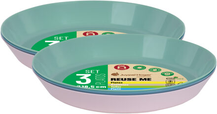 Juypal Hogar Borden - 6x - pastel tinten - kunststof - D18,5 x H2,5 cm - herbruikbaar