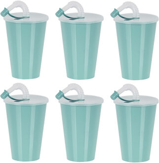 Juypal Hogar Drinkbeker met deksel en rietje - 12x - licht groen - kunststof - 450 ml - 12 x 9 cm