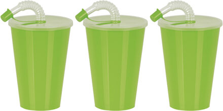 Juypal Hogar Drinkbeker met deksel en rietje - 6x - groen - kunststof - 450 ml - 12 x 9 cm