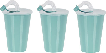 Juypal Hogar Drinkbeker met deksel en rietje - 6x - licht groen - kunststof - 450 ml - 12 x 9 cm