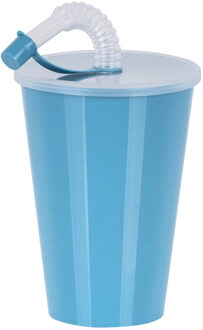 Juypal Hogar Drinkbeker met deksel en rietje - licht blauw - kunststof - 450 ml - 12 x 9 cm