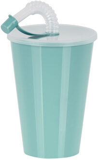 Juypal Hogar Drinkbeker met deksel en rietje - licht groen - kunststof - 450 ml - 12 x 9 cm