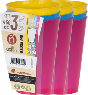 Juypal Hogar Drinkbekers - 12x - multi - kunststof - 450 ml - herbruikbaar