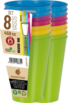 Juypal Hogar Drinkbekers - 16x - multi - kunststof - 450 ml - herbruikbaar