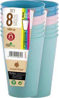 Juypal Hogar Drinkbekers - 16x - pasteltinten - kunststof - 450 ml - herbruikbaar
