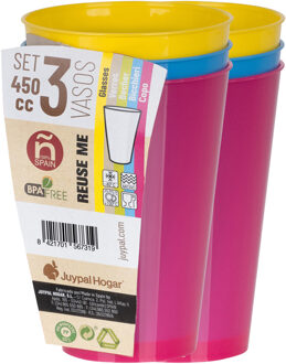 Juypal Hogar Drinkbekers - 6x - multi - kunststof - 450 ml - herbruikbaar