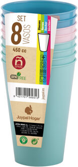 Juypal Hogar Drinkbekers - 8x - pasteltinten - kunststof - 450 ml - herbruikbaar