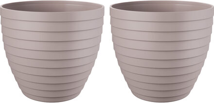 Juypal Hogar Juypal Bloempot/plantenpot Florenzia - 2x - taupe - kunststof - D25 x H22,3 cm - voor buiten/binnen - Plantenpotten