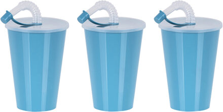 Juypal Hogar Juypal Drinkbeker met deksel en rietje - 6x - licht blauw - kunststof - 450 ml - 12 x 9 cm - Drinkbekers