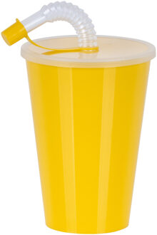 Juypal Hogar Juypal Drinkbeker met deksel en rietje - geel - kunststof - 450 ml - 12 x 9 cm