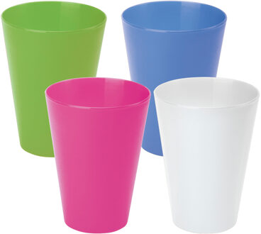 Juypal Hogar Juypal drinkbekers - 4x - wit - kunststof - 430 ml - herbruikbaar - Drinkglazen Multikleur