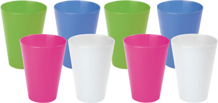 Juypal Hogar Juypal drinkbekers - 8x - wit - kunststof - 430 ml - herbruikbaar - Drinkglazen Multikleur