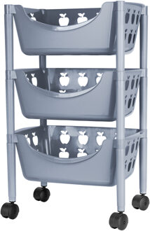 Juypal Hogar Juypal Keukentrolley met appelmotief - 3-laags - grijs - kunststof - 45 x 29,5 x 70,5 cm - Opberg trolley
