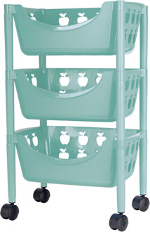 Juypal Hogar Juypal Keukentrolley met appelmotief - 3-laags - licht groen - kunststof - 45 x 29,5 x 70,5 cm - Opberg trolley