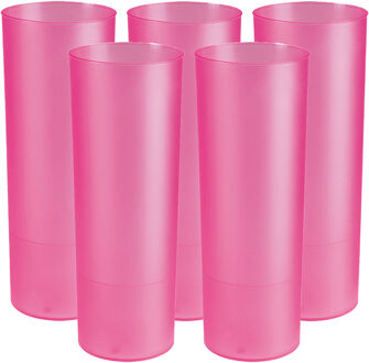 Juypal Hogar Juypal longdrink glas - 12x - roze - kunststof - 330 ml - herbruikbaar - Drinkglazen