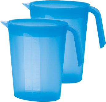 Juypal Hogar Juypal Schenkkan/waterkan - 2x - blauw - 1,75 liter - kunststof - L22 x H20 cm - met deksel - Schenkkannen