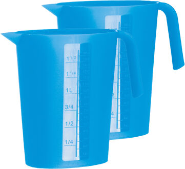 Juypal Hogar Juypal Schenkkan/waterkan - 2x - blauw - 1,75 liter - kunststof - L22 x H20 cm - Schenkkannen