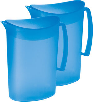 Juypal Hogar Juypal Schenkkan/waterkan - 2x - blauw - 2 liter - kunststof - L20 x H23 cm - met deksel - Schenkkannen