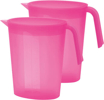 Juypal Hogar Juypal Schenkkan/waterkan - 2x - fuchsia roze - 1,75 liter - kunststof - L22 x H20 cm - met deksel - Schenkkannen