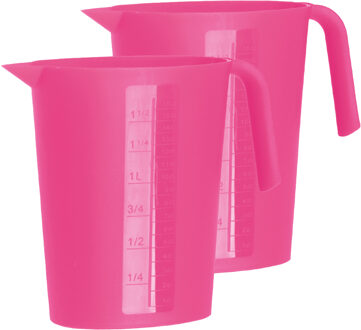 Juypal Hogar Juypal Schenkkan/waterkan - 2x - fuchsia roze - 1,75 liter - kunststof - L22 x H20 cm - Schenkkannen