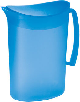 Juypal Hogar Juypal Schenkkan/waterkan - blauw - 2 liter - kunststof - L20 x H23 cm - met deksel - Schenkkannen