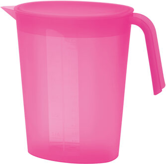 Juypal Hogar Juypal Schenkkan/waterkan - fuchsia roze - 1,75 liter - kunststof - L22 x H20 cm - met deksel - Schenkkannen