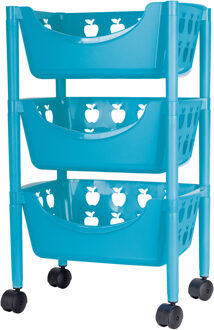 Juypal Hogar Keukentrolley met appelmotief - 3-laags - blauw - kunststof - 45 x 29,5 x 70,5 cm
