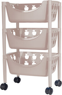 Juypal Hogar Keukentrolley met appelmotief - 3-laags - taupe - kunststof - 45 x 29,5 x 70,5 cm