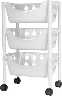 Juypal Hogar Keukentrolley met appelmotief - 3-laags - wit - kunststof - 45 x 29,5 x 70,5 cm
