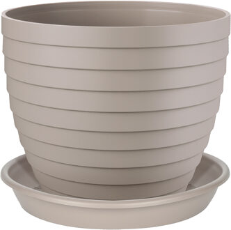 Juypal Hogar Plantenpot/bloempot Florenzia met onderschaal - D18 x H16 cm - taupe - kunststof