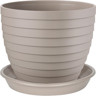 Juypal Hogar Plantenpot/bloempot Florenzia met onderschaal - D25 x H22 cm - taupe - kunststof